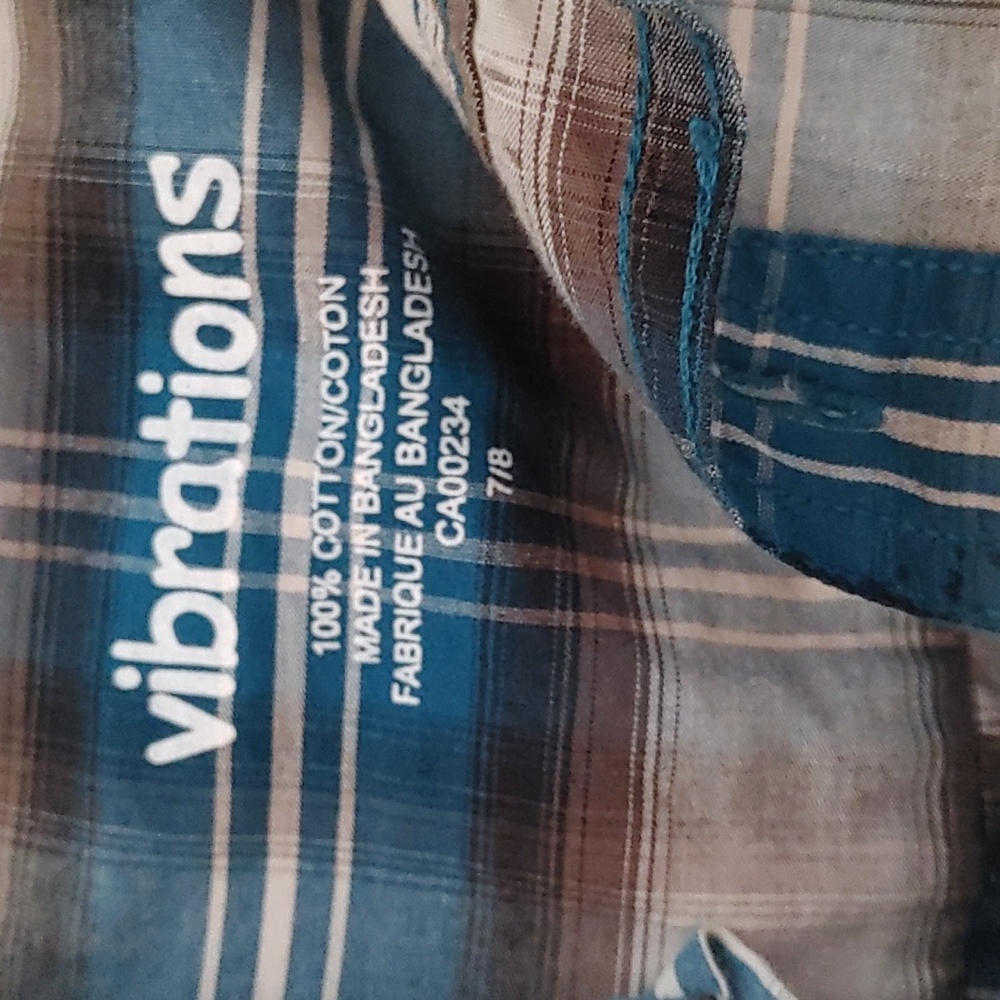 Boys Teal, Black & White Plaid Vibrations Short Sleeve Shirt ~ Size 7/8
